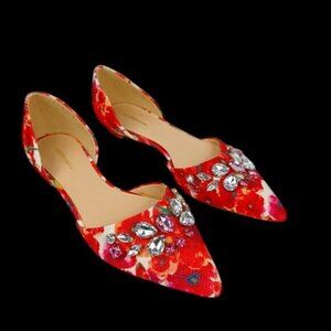 Liz Claiborne Holiday Dressy Party Casual Jewel Floral Fabric Flat Shoes 7.5